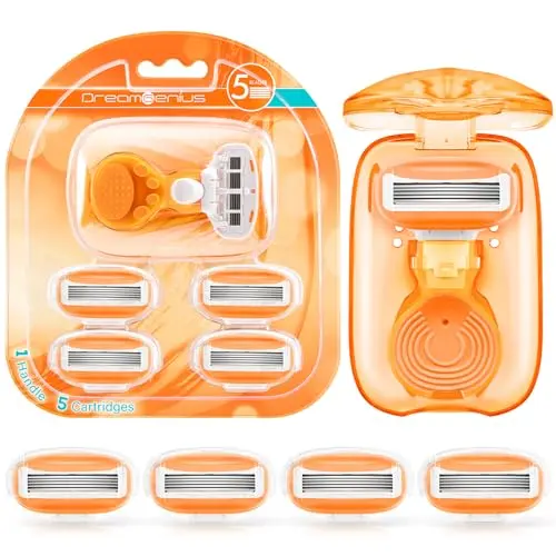 DreamGenius 5-blade travel razor with orange case