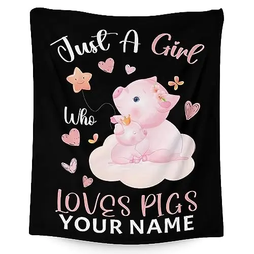 UNIKITTY Custom Pig design blanket in black flannel