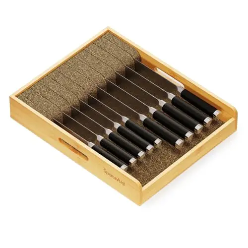 SpaceAid Large bamboo knife drawer organizer with flexible dividers
