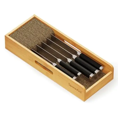 SpaceAid Small bamboo knife drawer organizer for tight drawers