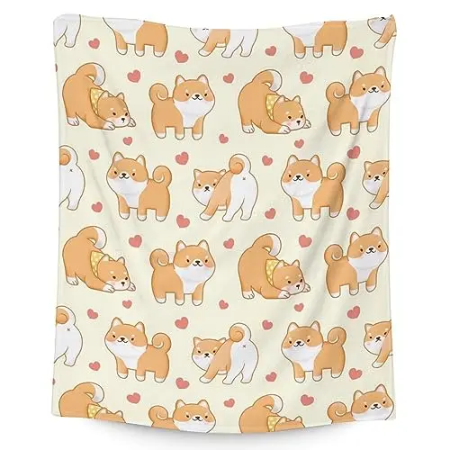 UNIKITTY Shiba Inu dog design blanket in yellow flannel