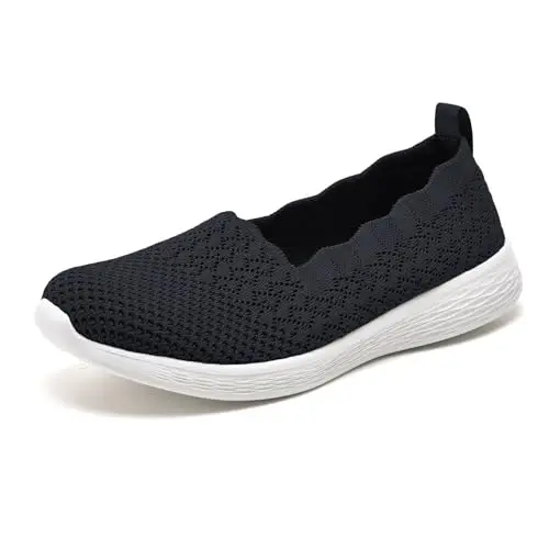 Puxowe Slip on Shoes for Women in black, knit breathable sneakers
