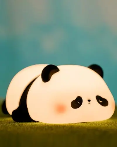ATSUI panda-shaped silicone night light, squishy and cute, glowing on a table