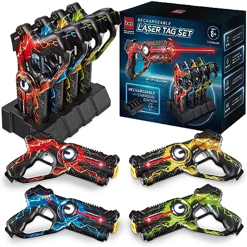 Best Choice Products rechargeable laser tag blasters in a docking station, no vests in sight