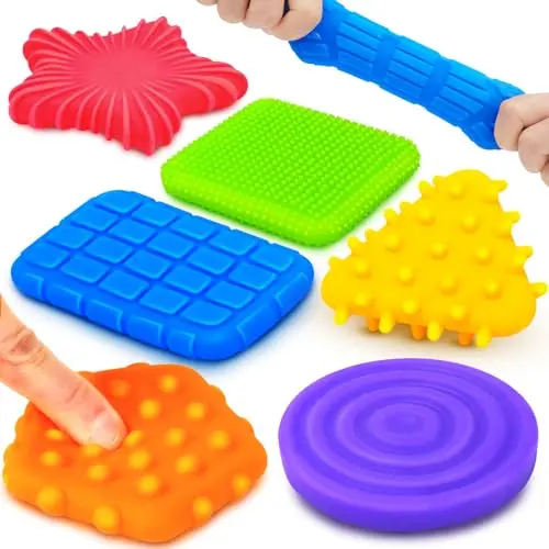 ZAXIDEEL set of six brightly colored, textured squishy sensory fidget shapes