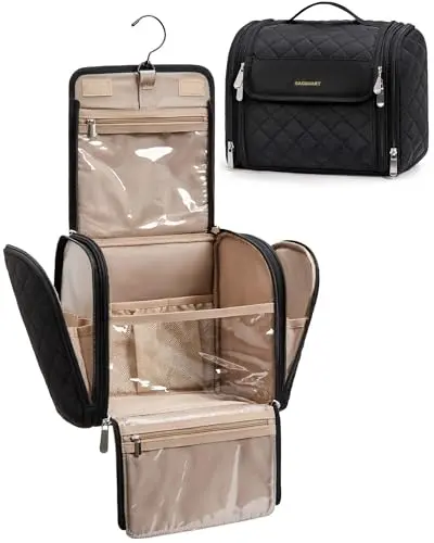 BAGSMART premium hanging makeup case with stain-resistant brush pocket