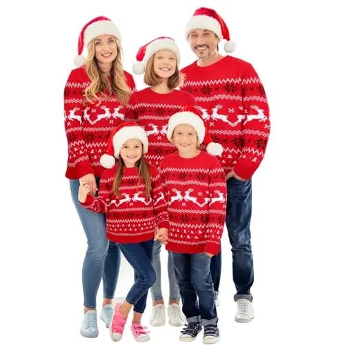 Xaatren family matching ugly Christmas knit sweater and hat set
