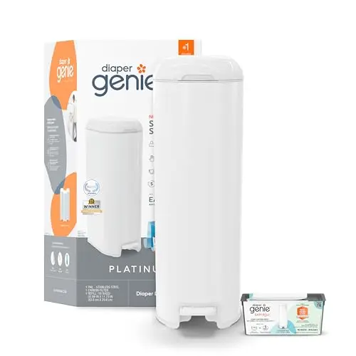 Diaper Genie Platinum stainless steel diaper pail in white
