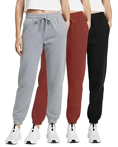 Real Essentials cotton fleece joggers in a 3-pack for cozy wear