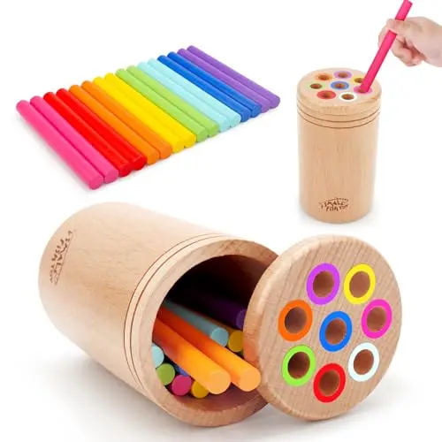 SMALL FISH wooden box with colored sticks for sorting and a sliding lid