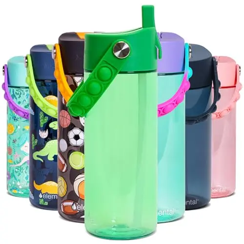 Elemental Splash kids water bottle with pop-it handle in green color