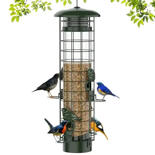 Niser green metal mesh squirrel-proof bird feeder with a large capacity for wild birds.