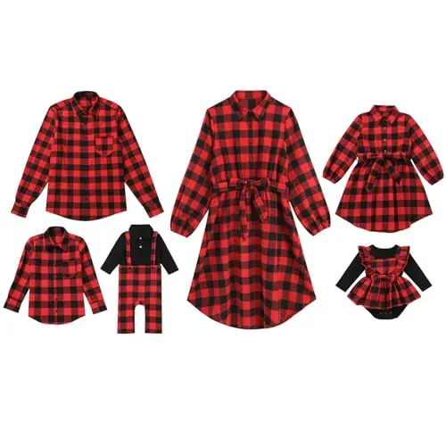 Mommy and me matching long sleeve buffalo plaid Christmas dress