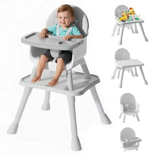 UNISWAN 6-in-1 grey plastic convertible high chair for babies