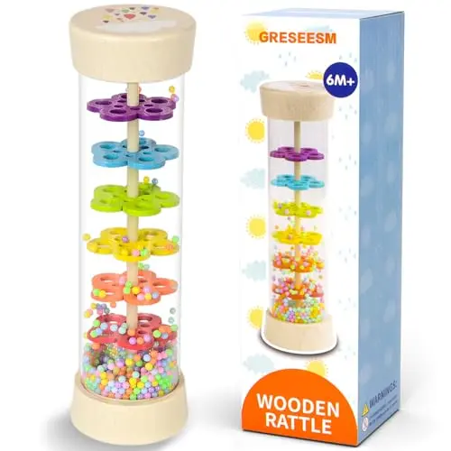 GRESEESM wooden rain stick rattle sensory toy with colorful beads inside
