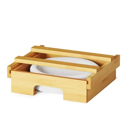 SpaceAid 8.5-inch bamboo paper plate dispenser mounted under a kitchen cabinet
