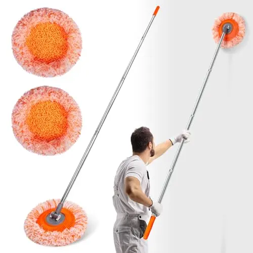 Keyloland orange wall mop with a soft chenille head on a multi-section stainless steel pole