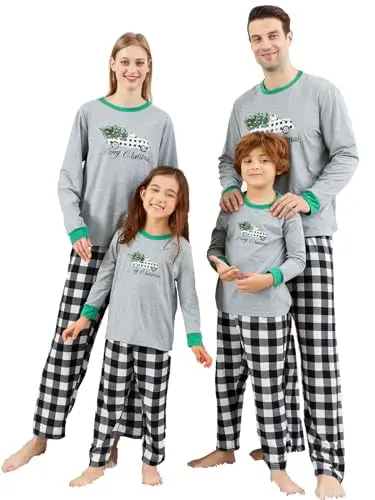 Onancehim green Christmas car printed matching pajama set for youth and adults