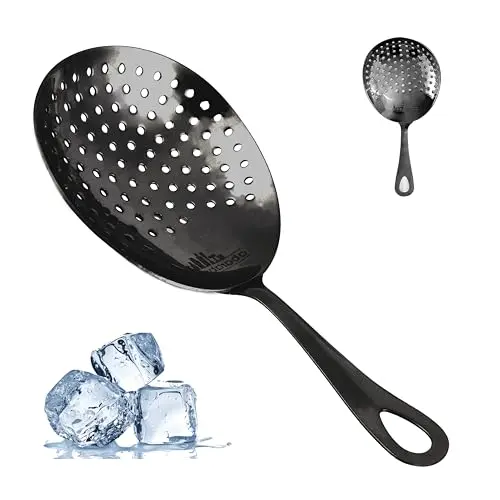 A Bar Above Matte Black Julep Strainer on a mixing glass