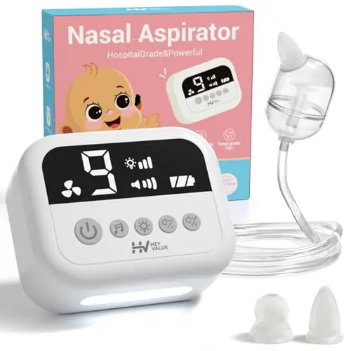 HEYVALUE electric nose sucker with night light, soothing music, and 9 suction levels