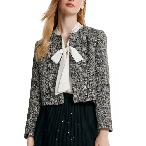GOELIA Black Tweed Cropped Blazer Jacket for Women