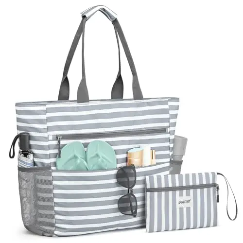 G4Free Waterproof Beach Tote Bag in Grey Stripe