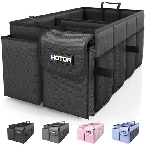 Black HOTOR foldable car trunk organizer with two compartments