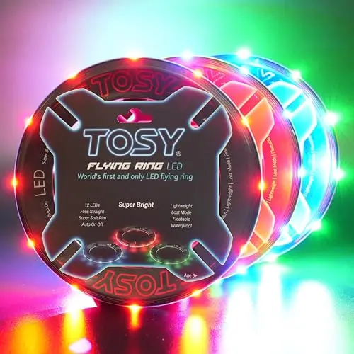TOSY Flying Ring with bright LED lights, a soft frisbee for kids