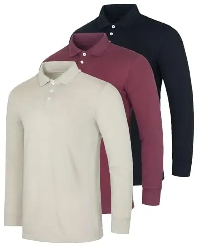 Real Essentials Long-Sleeve Cotton Polo Shirt for work or casual wear