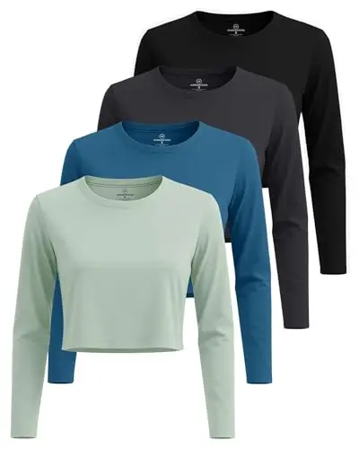 Real Essentials women's long sleeve cotton crop top for layering
