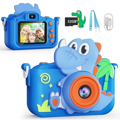 KOKODI kids digital camera with dinosaur case and strap