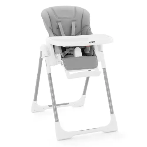 INFANS light grey foldable high chair with wheels and adjustable features