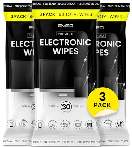 EVEO Electronic Wipes pack with 90 wipes and microfiber cloth