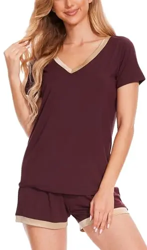 GYS women's cooling short sleeve bamboo viscose pajama set in Ficus Red