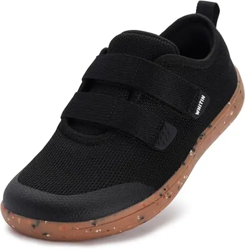 WHITIN kids wide toe box barefoot sneakers in black and gum color