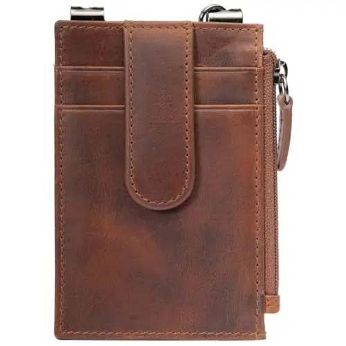 Rustic brown genuine leather boot wallet with a security chain and zipper lock.