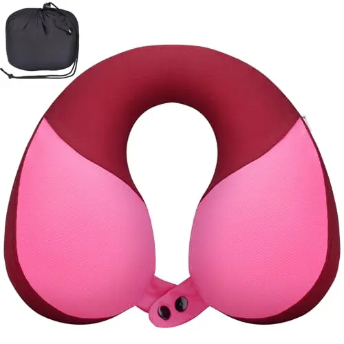 COOLBEBE kids travel neck pillow in raspberry powder color with breathable fabric