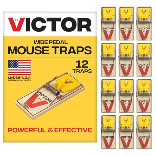 VICTOR wooden mouse traps with white plastic pedals, 12-pack