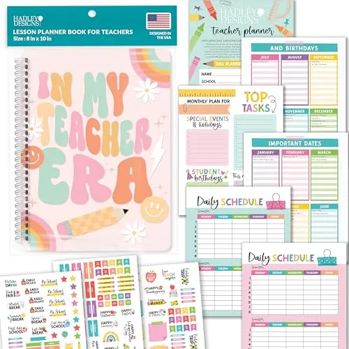 Hadley Designs Doodle Rainbow Cardstock Teacher Planner