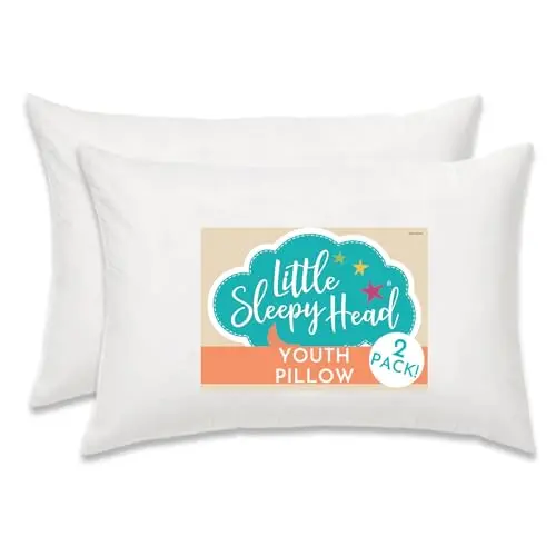Little Sleepy Head two-pack of white youth pillows, shown as soft and plump.