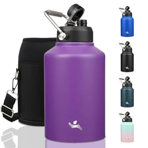 Konokyo one gallon insulated stainless steel water jug with carrying pouch in purple