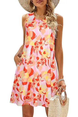 SimpleFun sleeveless floral dress with pockets for summer travel