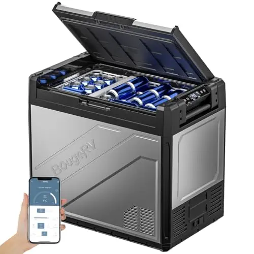 BougeRV Rocky 81-quart dual-zone portable refrigerator with metal casing in silver and black