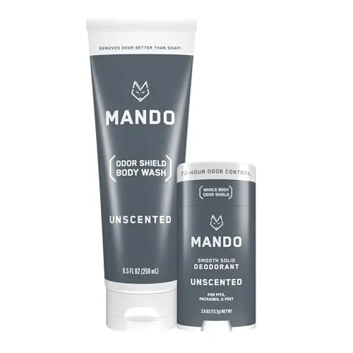 Mando solid stick and acidified body wash bundle in unscented formula