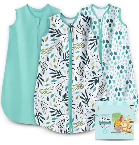 Cute Castle 3-pack baby sleep sacks in green pattern