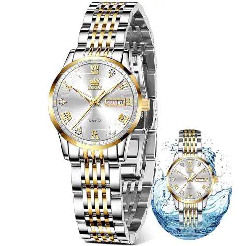 OLEVS small face women's watch with silver and gold two-tone design