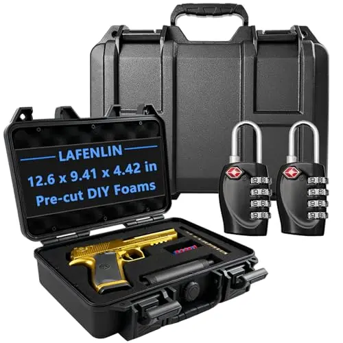LAFENLIN hard shell pistol case featuring two integrated TSA locks