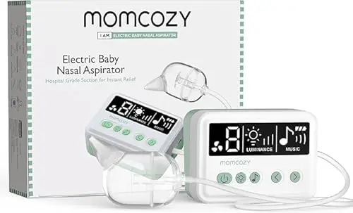 Momcozy electric nasal aspirator with 9 suction levels and BPA-free silicone tips