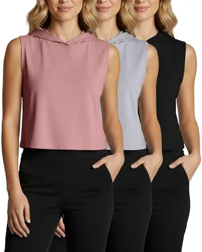 Real Essentials women's dry-fit sleeveless cropped tank top hoodie