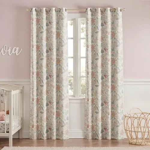 jinchan pink floral patterned blackout curtains for a girls' nursery.